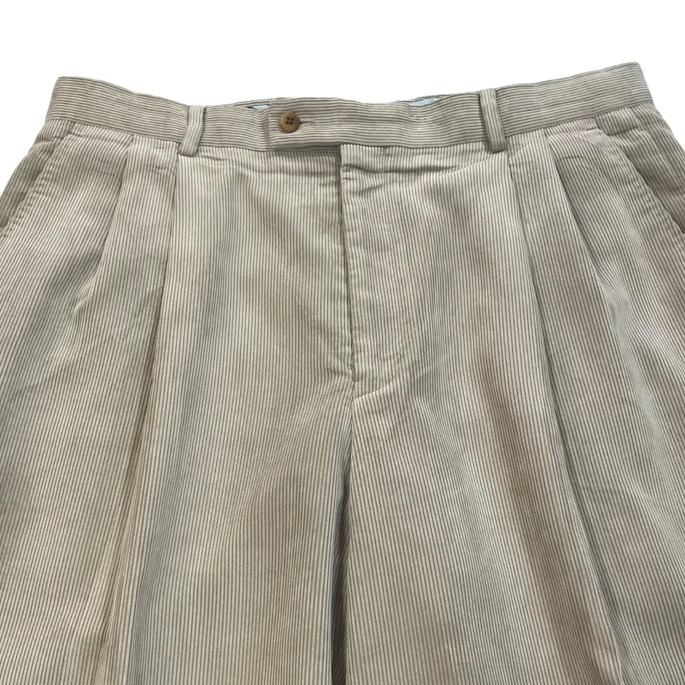 Louis Raphael Luxe Mens Beige Corduroy Double Pleated Cuffed Dress Pants 34x32
